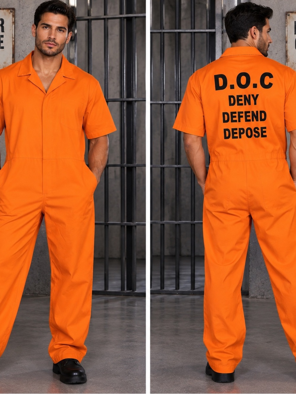 Men Halloween Orange Short-Sleeve Coverall Jumpsuit, Halloween outfit, Unisex